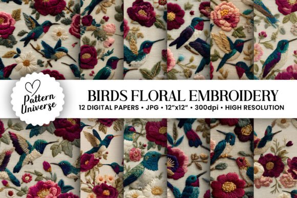 Birds Floral Embroidery: A Delightful Design