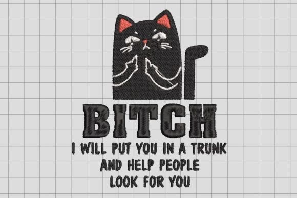 Cool Black Cat with Finger F: A Stylish Embroidery