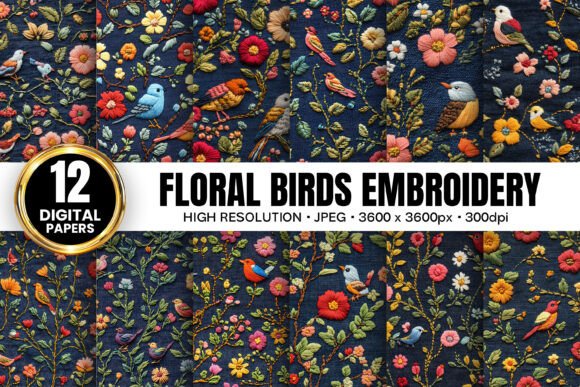 Floral Birds Embroidery for Real Projects