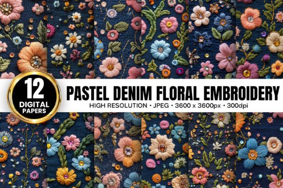 Pastel Denim Floral Embroidery for Holidays