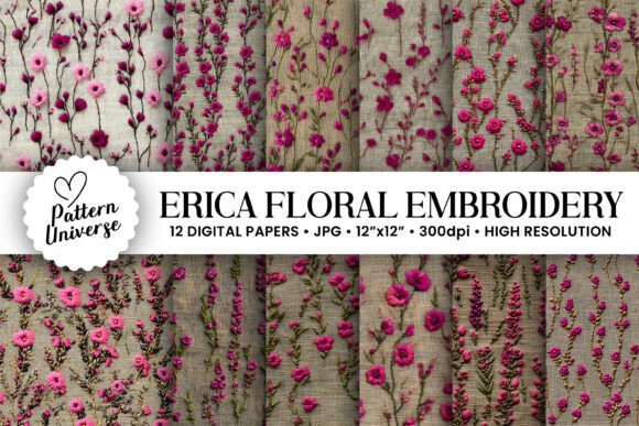Pink Erica Flower Embroidery for Apparel