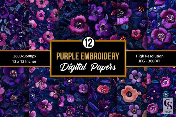 Review: Purple Floral Embroidery Digital Paper