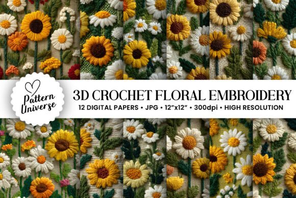Stunning 3D Crochet Floral Embroidery Patterns