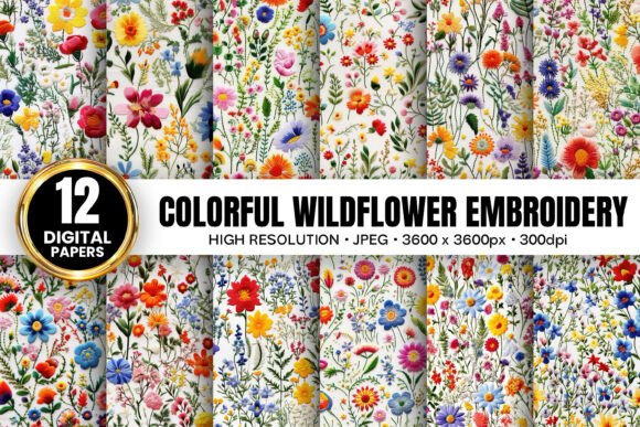 Vibrant Colorful Wildflowers Embroidery Patterns